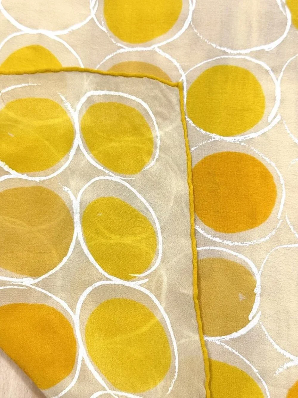 Vintage 1960s Vera Neumann Women’s Yellow Abstract Circle Silk Scarf 29x29